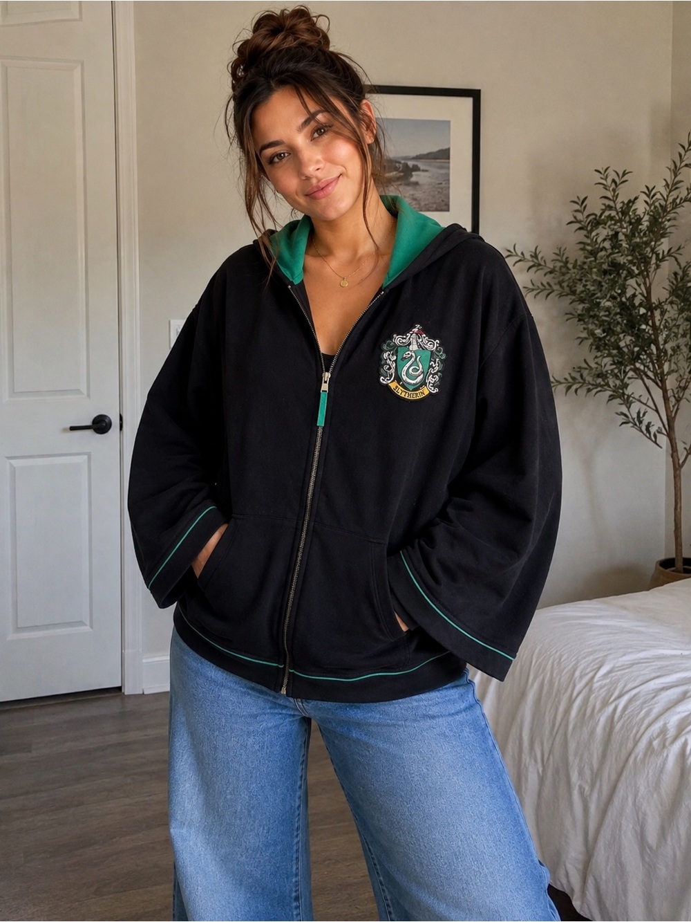 Universal Studios M Harry Potter Slytherin Adult Robe Jacket Zip Hoodie unisex